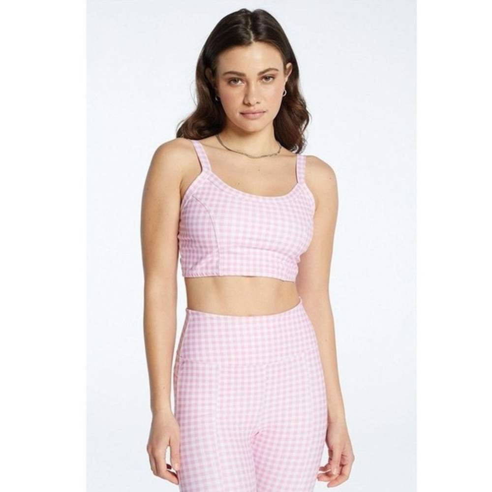 Year of Ours Gingham Bralette Tank Top Pink Size Large